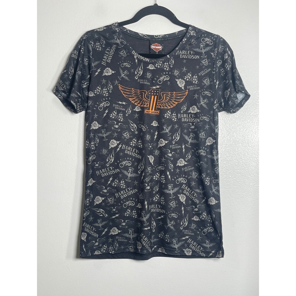 HARLEY-DAVIDSON Infinite Tour Shirt XL Black NEW All Over Print Barnett TX Biker